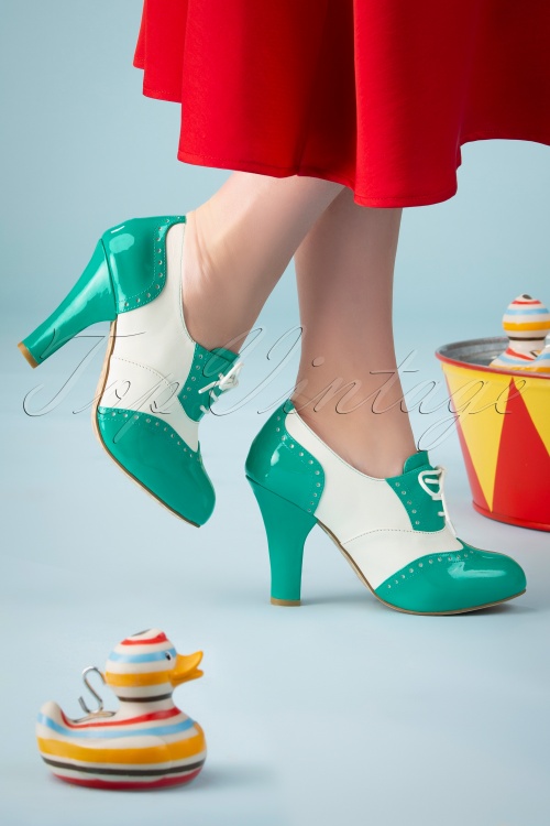 Lola Ramona ♥ Topvintage - 50s June Cotton Candy Shoe Booties in Ivory and Jade 3