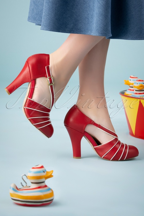 Lola Ramona ♥ Topvintage - Juni-Karnevals-Party-Pumps in Rot und Creme 4