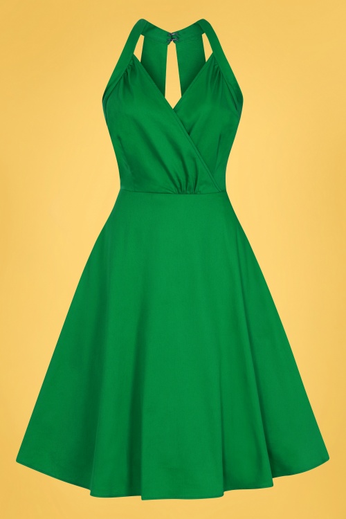 Collectif Clothing - 50s Hadley Plain Swing Dress in Green