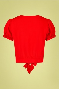 Collectif Clothing - Misty Plain Tie Blouse Années 50 en Rouge 3