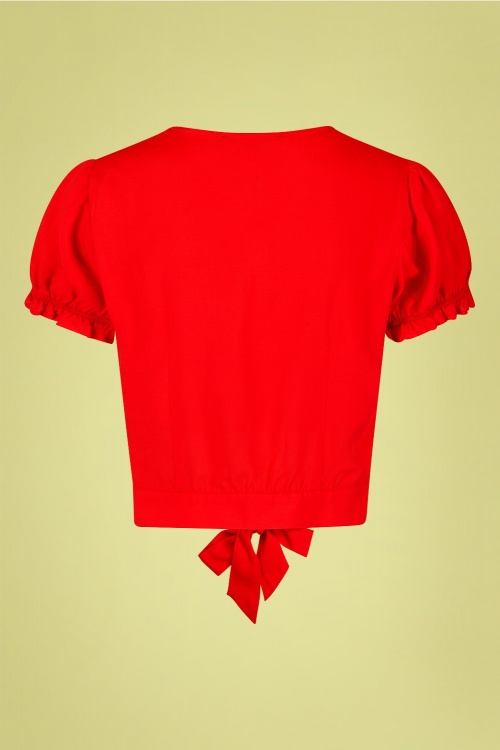 Collectif Clothing - Misty Plain Tie Blouse Années 50 en Rouge 3
