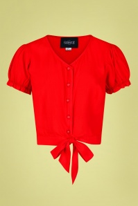 Collectif Clothing - Misty Plain Tie Blouse Années 50 en Rouge