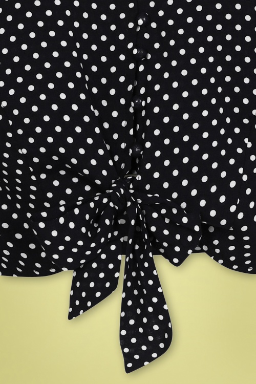 Collectif Clothing - 50s Holly Mini Polka Tie Blouse in Navy and White 3