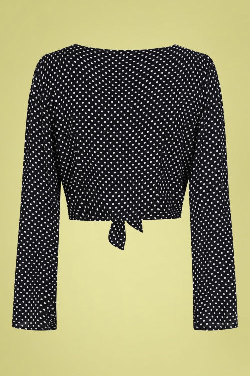Collectif Clothing - 50s Holly Mini Polka Tie Blouse in Navy and White 2