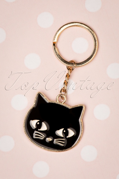 Sass & Belle - Emaille-Schlüsselanhänger mit schwarzer Katze