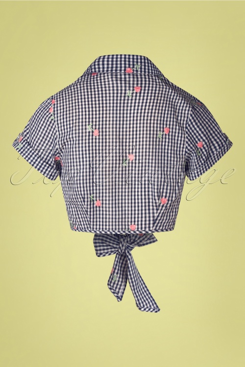 Unique Vintage - Shirley Cropped Gingham Top in Blau 3