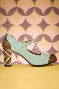 Nemonic - 60s Saten Leather T-Strap Pumps in Turquoise