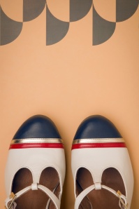 Nemonic - 60s Madison Leather Slingback Pumps in Navy and Cream 4