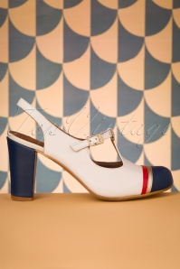 Nemonic - 60s Madison Leather Slingback Pumps in Navy and Cream