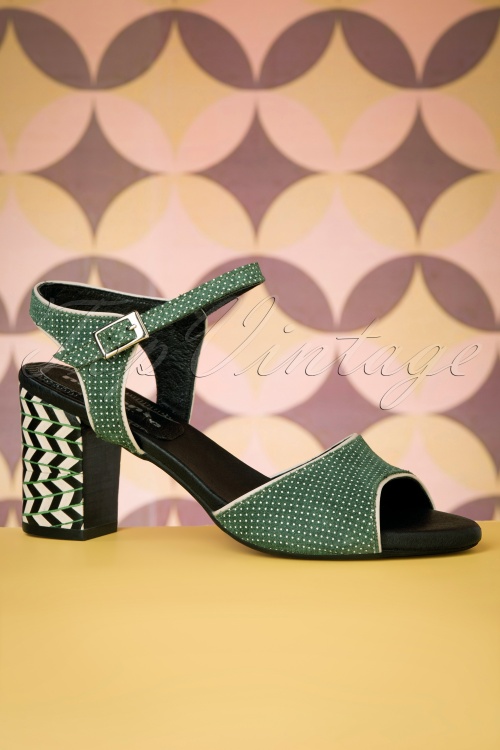 Nemonic - 60s Topos Leather Sandals in Green