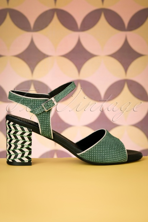 Nemonic - 60s Topos Leather Sandals in Green 3