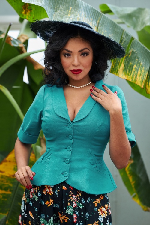 Miss Candyfloss - Shera Blazer Jacket Années 50 en Turquoise