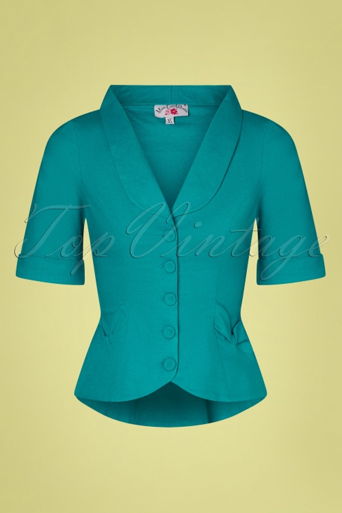Miss Candyfloss - 50s Shera Blazer Jacket in Turquoise 2