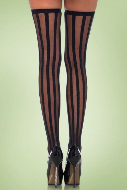 Rouge Royale - Veronica Vertical Stripe Stockings en Noir