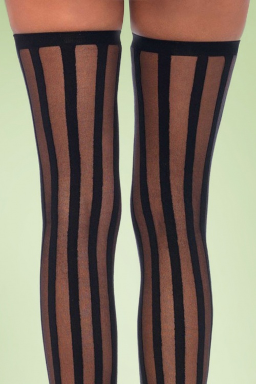 Rouge Royale - Veronica Vertical Stripe Stockings en Noir 2