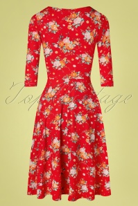 Topvintage Boutique Collection - Kathy Floral Swing Dress Années 50 en Rouge 4