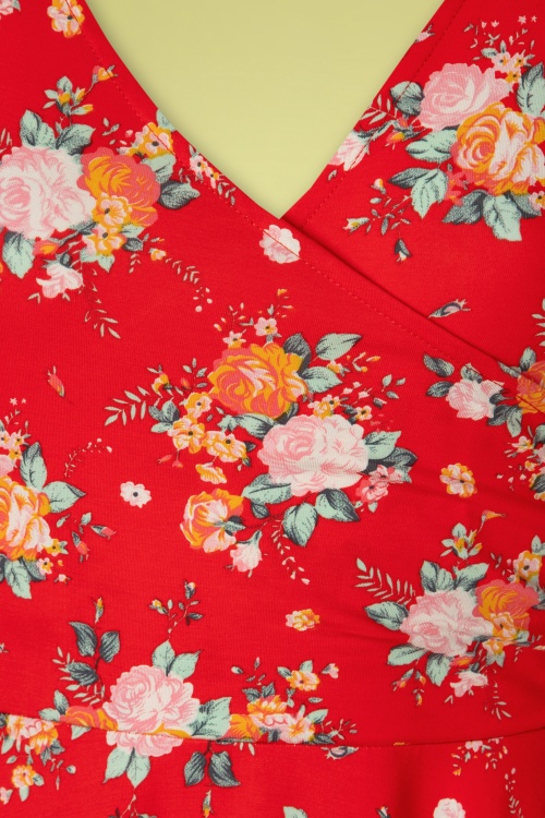 Topvintage Boutique Collection - Kathy Swing jurk met bloemen in rood 3
