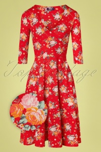 Topvintage Boutique Collection - Kathy Floral Swing Dress Années 50 en Rouge