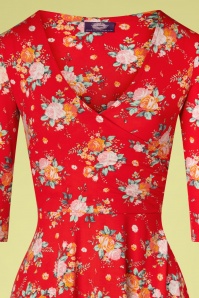 Topvintage Boutique Collection - Kathy Swing jurk met bloemen in rood 2