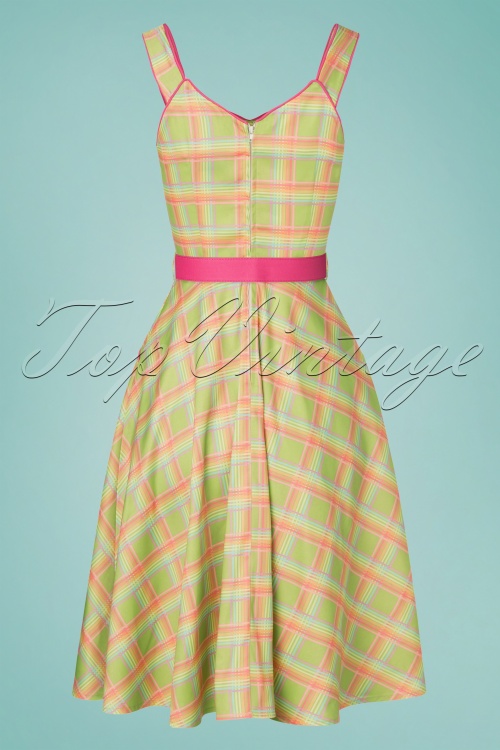 Vixen - 50s Vita Rainbow Tartan Swing Dress in Green 4