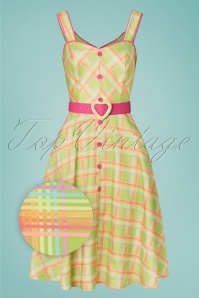 Vixen - Vita Rainbow Tartan Swing-Kleid in Grün