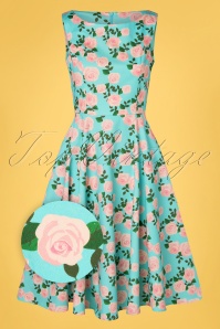 Topvintage Boutique Collection - Exclusief TopVintage ~ Adriana Roses Swing jurk in blauw 2