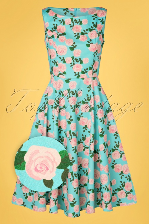 Topvintage Boutique Collection - TopVintage exclusive ~ Adriana Roses Swing Dress Années 50 en Bleu 2