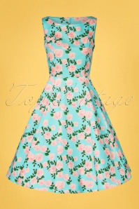 Topvintage Boutique Collection - Exclusief TopVintage ~ Adriana Roses Swing jurk in blauw 4