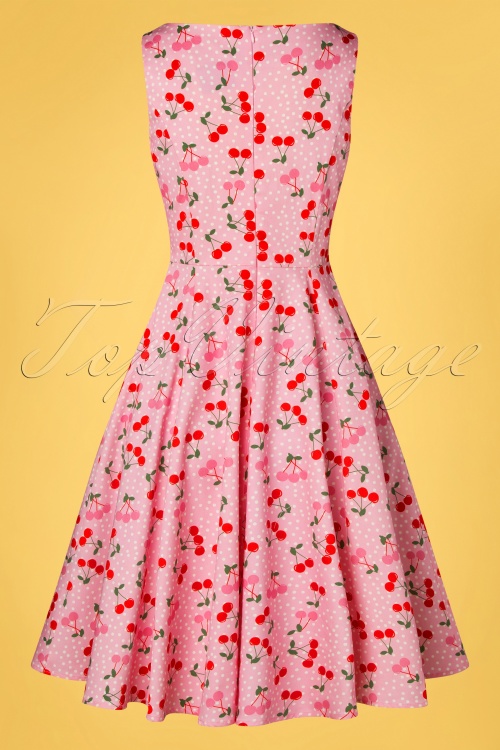 Topvintage Boutique Collection - Exclusief TopVintage ~ Adriana Cherry Dots swing jurk in roze 6