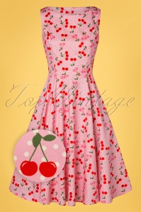 Topvintage Boutique Collection - TopVintage exclusive ~ Adriana Cherry Dots Swing Dress Années 50 en Rose