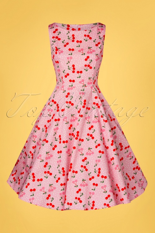 Topvintage Boutique Collection - Exclusief TopVintage ~ Adriana Cherry Dots swing jurk in roze 4