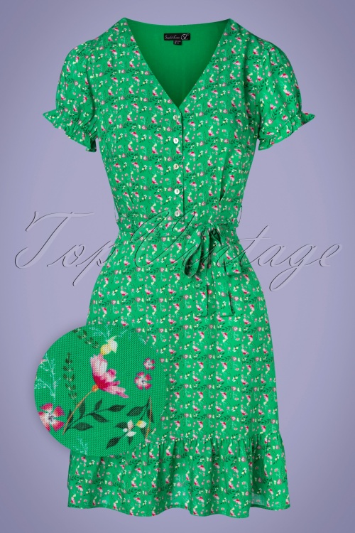 Smashed Lemon - 60s Valentina Floral Dress in Green