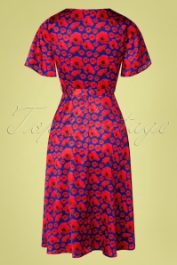 Smashed Lemon - 60s Aria Floral Dress in Blue and Red 4