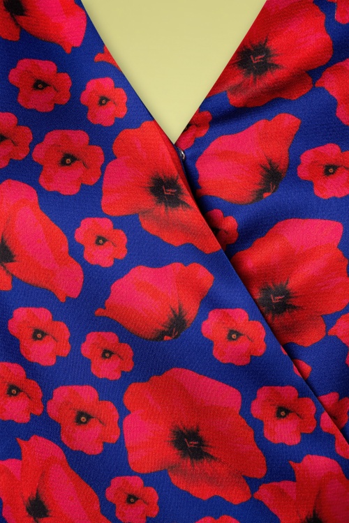 Smashed Lemon - 60s Aria Floral Dress in Blue and Red 5
