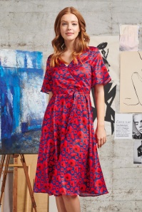 Smashed Lemon - 60s Aria Floral Dress in Blue and Red 2