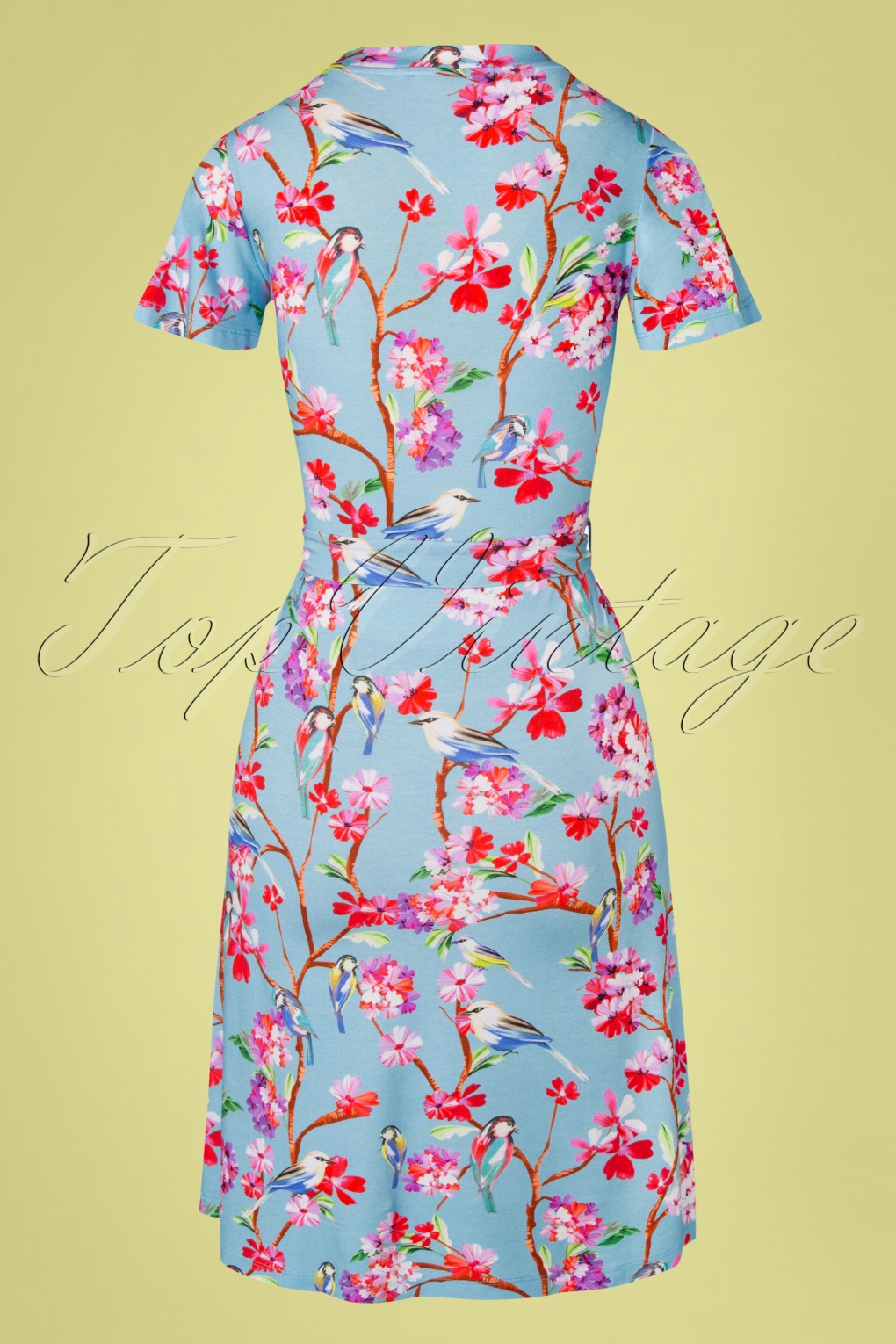 60s Hailey Birds Dress in Light Blue