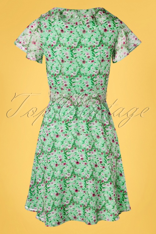 Smashed Lemon - 60s Valery Floral Dress in Mint 4
