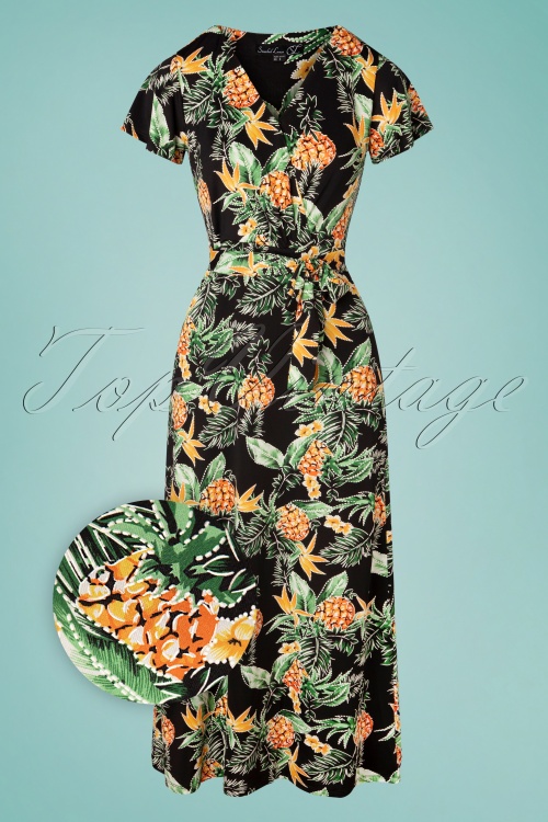 Smashed Lemon - Frenny Pineapple Maxi Dress Années 70 en Noir