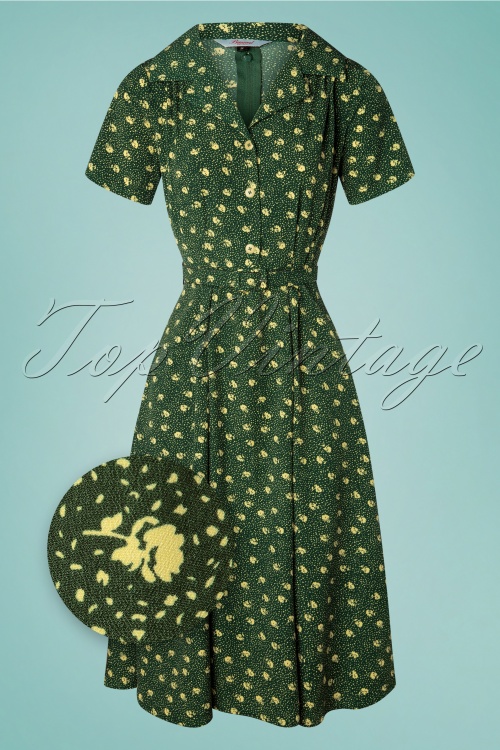 Banned Retro - 40s Lady Pearl Swing Dress in Green