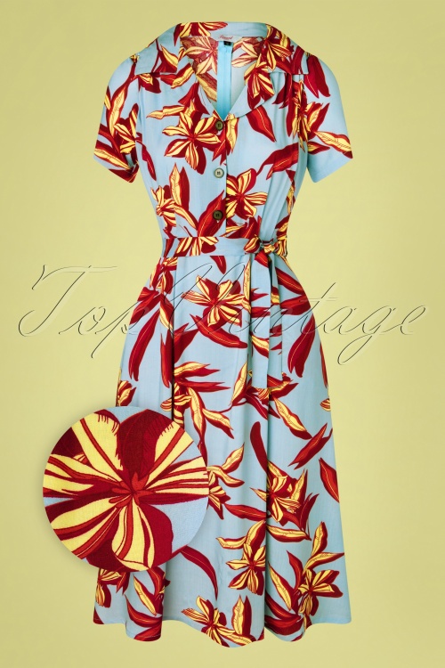 Banned Retro - 50s Tropical Days Swing Dress in Blue