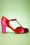 La Veintinueve - 60s Magnolia Leather T-Strap Pumps in Pink and Red