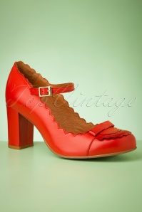 La Veintinueve - 60s Penelope Leather Pumps in Chili Red 2