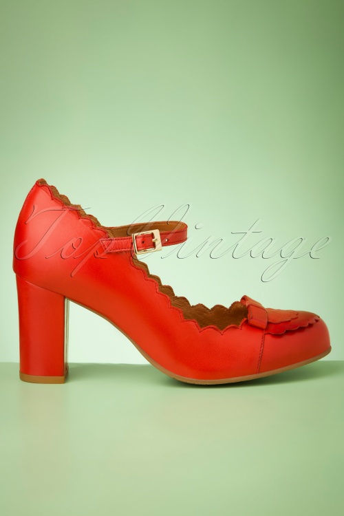 La Veintinueve - 60s Penelope Leather Pumps in Chili Red 5