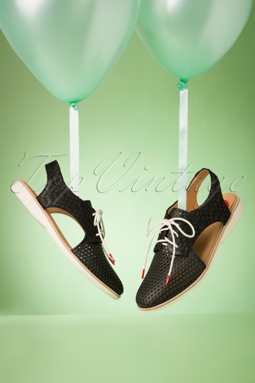 Rollie - Derby Punch Slingback Shoes Années 60 en Noir Géo
