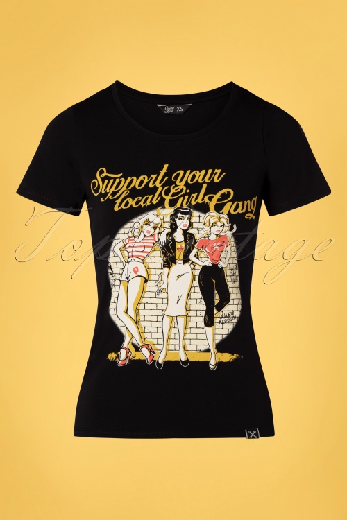Queen Kerosin - Girl Gang T-Shirt Années 50 en Noir