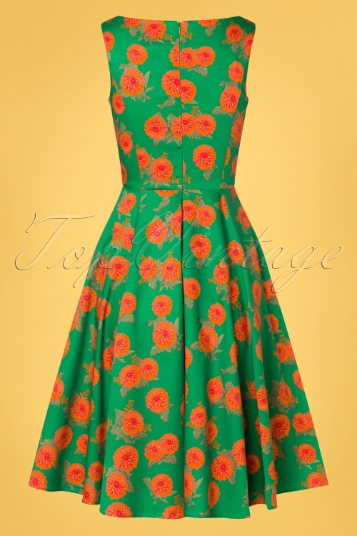 Topvintage Boutique Collection - Adriana Floral Swing Dress Années 50 en Vert Émeraude 6