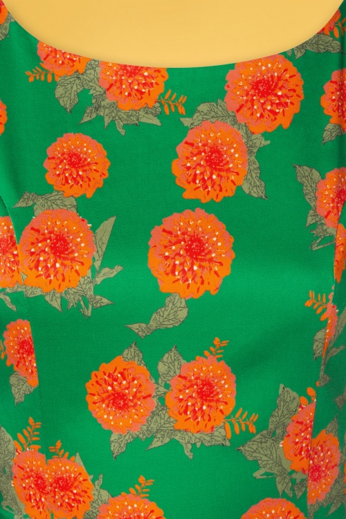 Topvintage Boutique Collection - Adriana swingjurk met bloemenprint in smaragdgroen 5