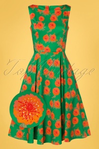 Topvintage Boutique Collection - Adriana Florales Swing-Kleid in Smaragdgrün 2
