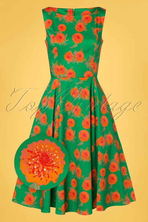 Topvintage Boutique Collection - Adriana Floral Swing Dress Années 50 en Vert Émeraude 2