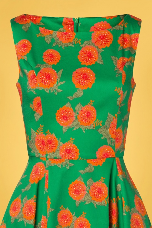 Topvintage Boutique Collection - Adriana swingjurk met bloemenprint in smaragdgroen 4